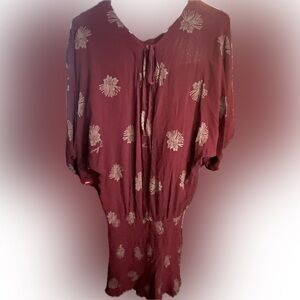 Living Hula Dress Blouse Burgundy Ohia in Gold